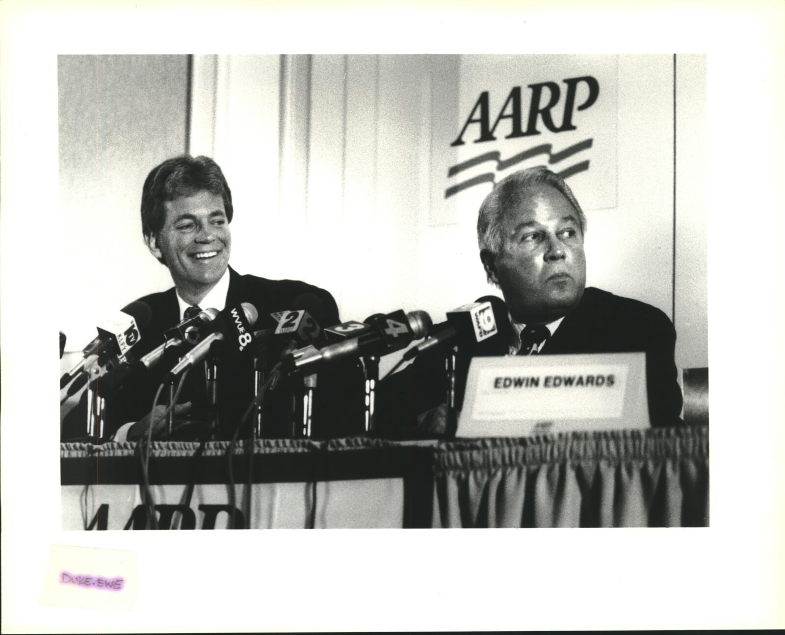 1991 Press Photo Edwin Edwards & David Duke at AARP Statewide Convention